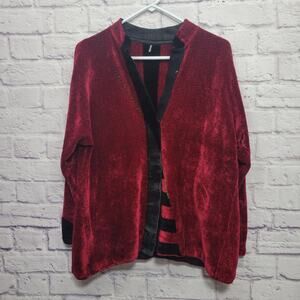 Mina Norton NYC‎ Chenille Cardigan Sweater Size L Snap Artsy Luxe Whimsygoth